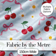 Cute Cherries Daisies and Bows Pastel Seamless Pattern Blue Background Digital Print Fabric by the Metre UK Sewing Quilting Textile