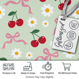 Cute Cherry Bow and Daisy Seamless Pattern on Sage Green Digital Print Fabric by the Metre UK Sewing Quilting Textile
