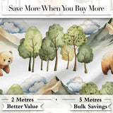 Watercolor Bear Forest Mountain Scenic Seamless Pattern Digital Print Fabric by the Metre UK Sewing Quilting Textile