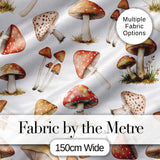 Watercolor Woodland Mushroom Botanical Seamless Pattern Digital Print Fabric by the Metre UK Sewing Quilting Textile