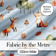 Watercolor Woodland Fox Mushroom Autumn Seamless Pattern on Blue Background Digital Print Fabric by the Metre UK Sewing Quilting Textile