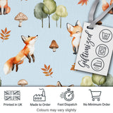 Watercolor Woodland Fox Mushroom Autumn Seamless Pattern on Blue Background Digital Print Fabric by the Metre UK Sewing Quilting Textile