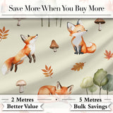Watercolor Woodland Fox Mushroom Autumn Seamless Pattern on Beige Background Digital Print Fabric by the Metre UK Sewing Quilting Textile