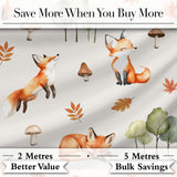 Watercolor Woodland Fox Mushroom Autumn   on Light Grey Background Digital Print Fabric by the Metre UK Sewing Quilting Textile