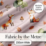 Watercolor Woodland Fox Mushroom Autumn   on Blush Pink Background Digital Print Fabric by the Metre UK Sewing Quilting Textile