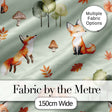 Watercolor Woodland Fox Mushroom Autumn   on Sage Green Background Digital Print Fabric by the Metre UK Sewing Quilting Textile