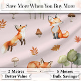 Watercolor Woodland Fox Mushroom Autumn   on Dusty Pink Background Digital Print Fabric by the Metre UK Sewing Quilting Textile