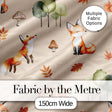 Watercolor Woodland Fox Mushroom Autumn   on Warm Beige Background Digital Print Fabric by the Metre UK Sewing Quilting Textile