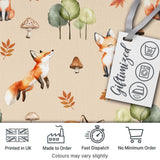 Watercolor Woodland Fox Mushroom Autumn   on Warm Beige Background Digital Print Fabric by the Metre UK Sewing Quilting Textile