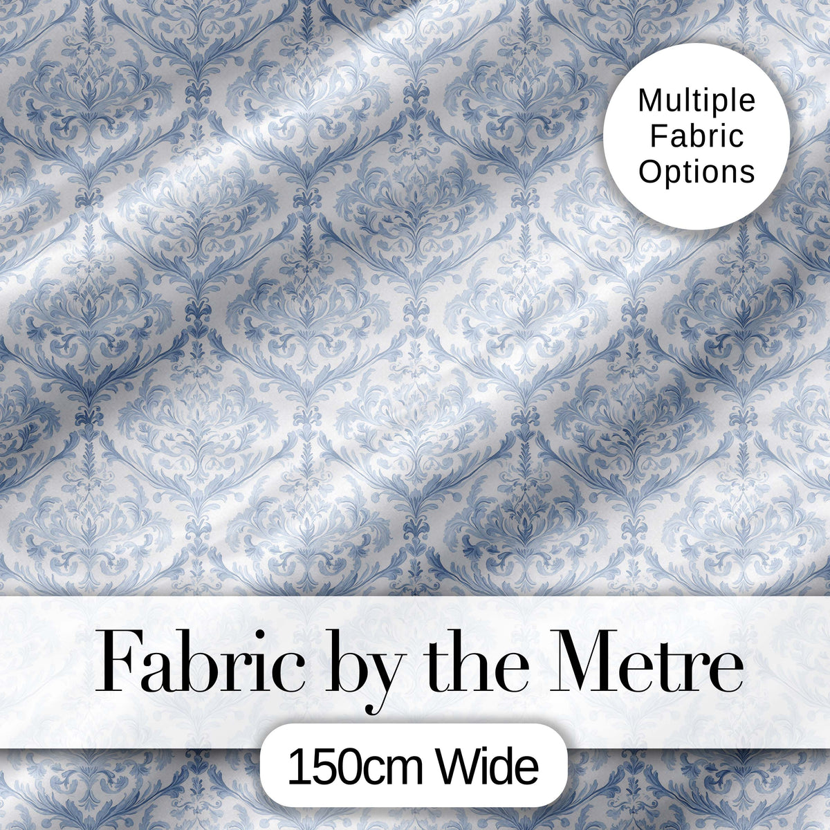 Vintage Blue Damask Ornamental Seamless Pattern Digital Print Fabric by the Metre UK Sewing Quilting Textile