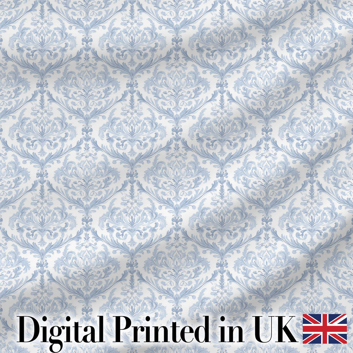 Vintage Blue Damask Ornamental Seamless Pattern Digital Print Fabric by the Metre UK Sewing Quilting Textile