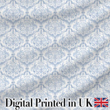 Vintage Blue Damask Ornamental Seamless Pattern Digital Print Fabric by the Metre UK Sewing Quilting Textile