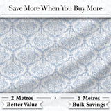 Vintage Blue Damask Ornamental Seamless Pattern Digital Print Fabric by the Metre UK Sewing Quilting Textile