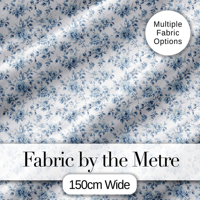 Vintage Blue Floral Rose Botanical Seamless Pattern Digital Print Fabric by the Metre UK Sewing Quilting Textile