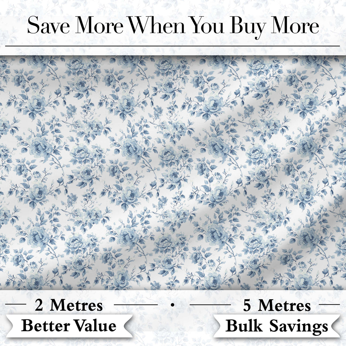 Vintage Blue Floral Rose Botanical Seamless Pattern Digital Print Fabric by the Metre UK Sewing Quilting Textile