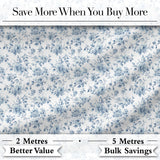 Vintage Blue Floral Rose Botanical Seamless Pattern Digital Print Fabric by the Metre UK Sewing Quilting Textile