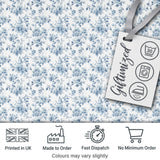 Vintage Blue Floral Rose Botanical Seamless Pattern Digital Print Fabric by the Metre UK Sewing Quilting Textile