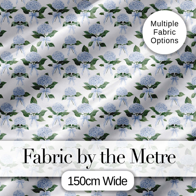 Blue Hydrangea Bouquet Ribbon Floral Seamless Pattern Digital Print Fabric by the Metre UK Sewing Quilting Textile