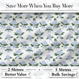 Blue Hydrangea Bouquet Ribbon Floral Seamless Pattern Digital Print Fabric by the Metre UK Sewing Quilting Textile