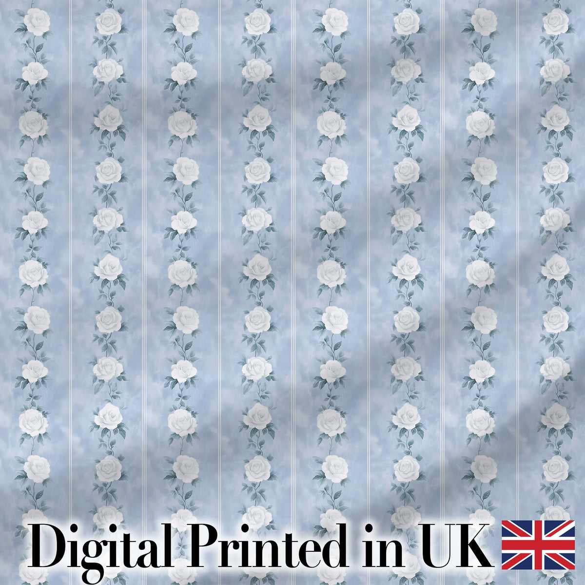 Vintage Blue Rose Stripe Floral Seamless Pattern Digital Print Fabric by the Metre UK Sewing Quilting Textile
