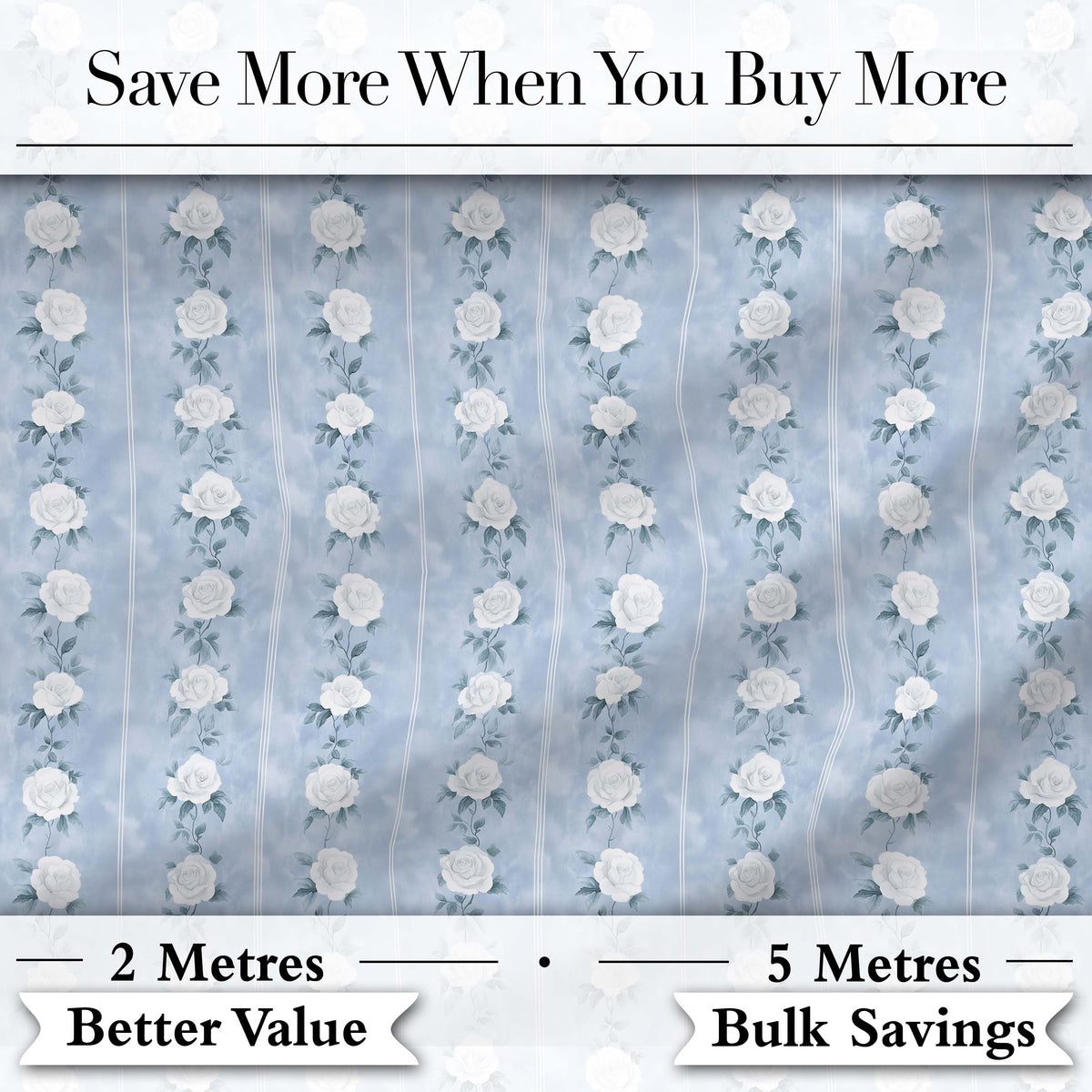 Vintage Blue Rose Stripe Floral Seamless Pattern Digital Print Fabric by the Metre UK Sewing Quilting Textile