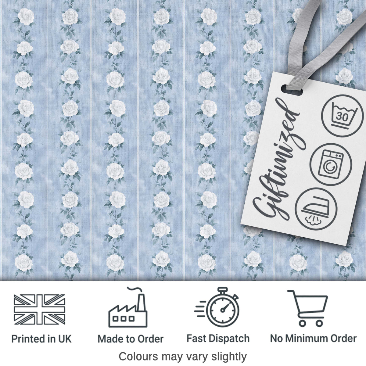 Vintage Blue Rose Stripe Floral Seamless Pattern Digital Print Fabric by the Metre UK Sewing Quilting Textile