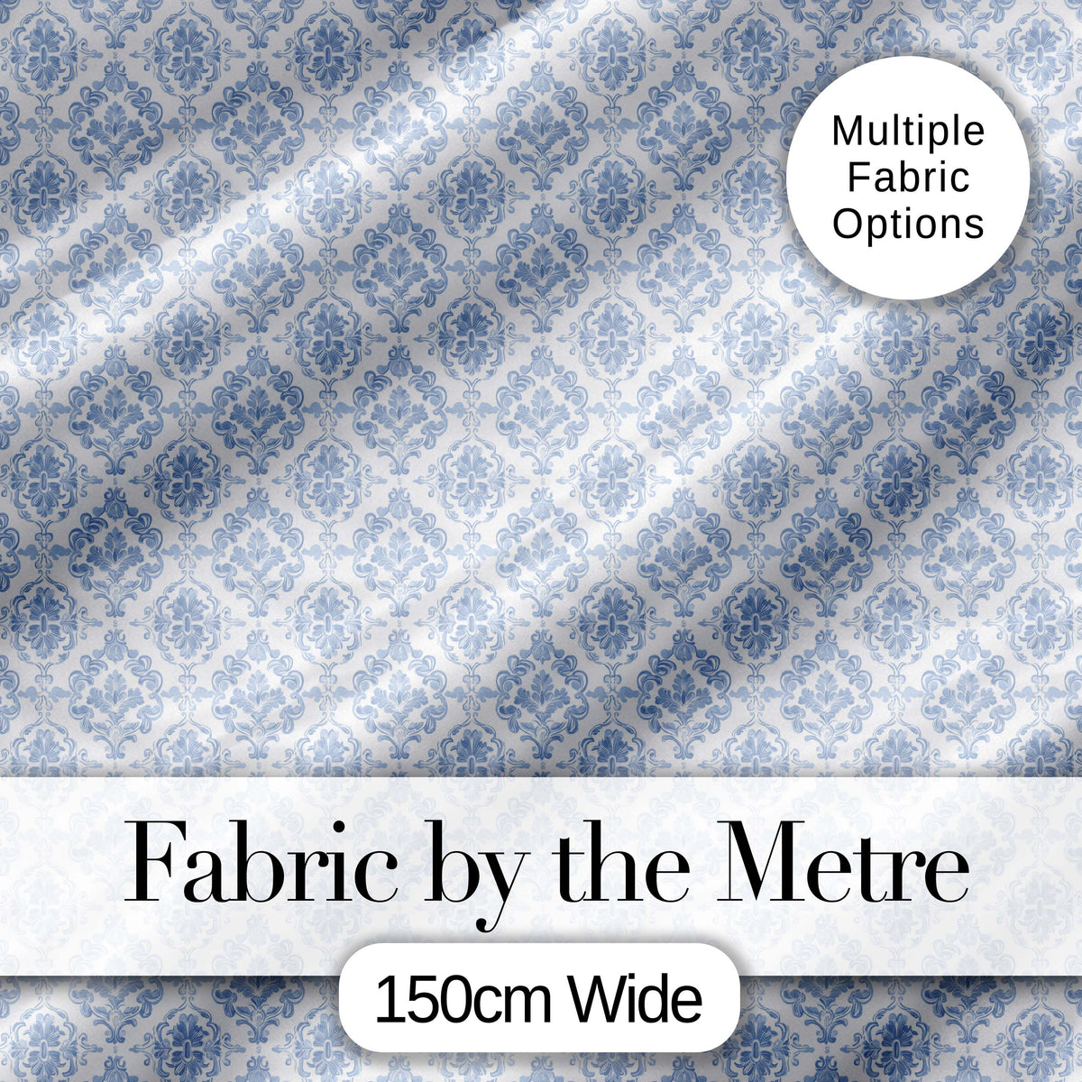 Vintage Blue Damask Classic Seamless Pattern Digital Print Fabric by the Metre UK Sewing Quilting Textile