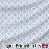 Vintage Blue Damask Classic Seamless Pattern Digital Print Fabric by the Metre UK Sewing Quilting Textile