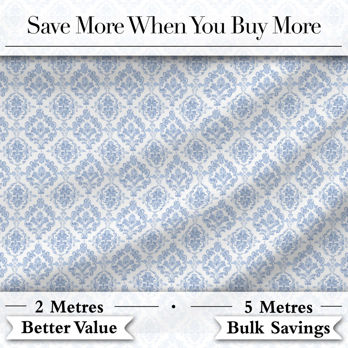 Vintage Blue Damask Classic Seamless Pattern Digital Print Fabric by the Metre UK Sewing Quilting Textile