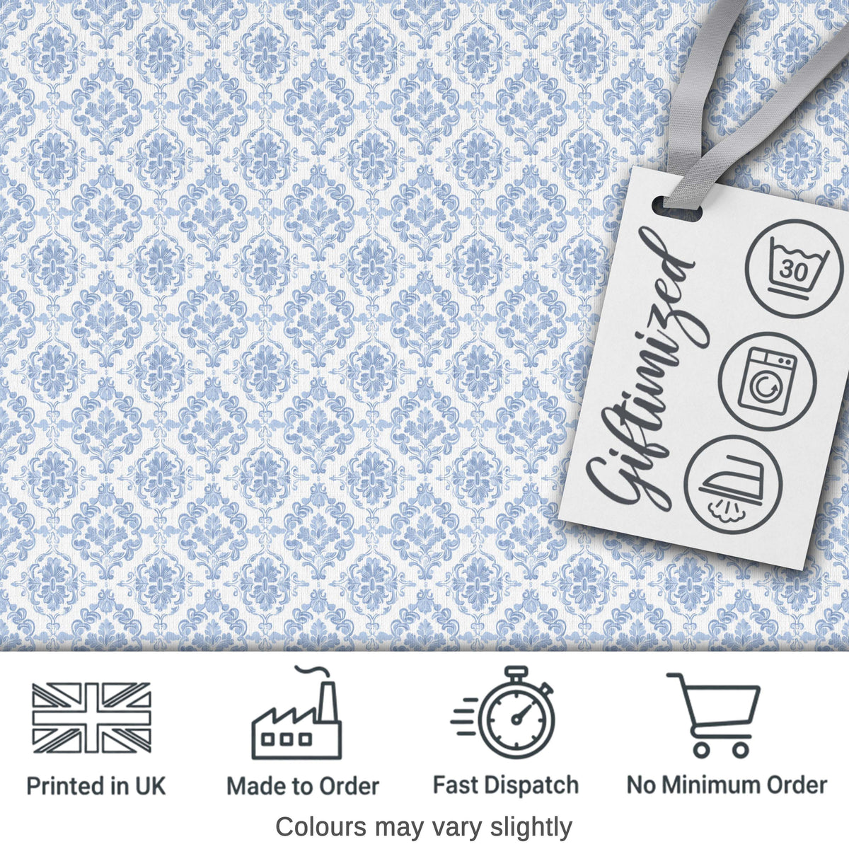 Vintage Blue Damask Classic Seamless Pattern Digital Print Fabric by the Metre UK Sewing Quilting Textile