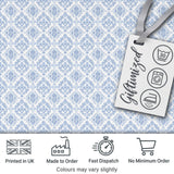Vintage Blue Damask Classic Seamless Pattern Digital Print Fabric by the Metre UK Sewing Quilting Textile