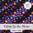 Colorful Cartoon Planets Galaxy Purple Space Seamless Pattern Fun Cosmic Digital Print Fabric by the Metre UK Sewing Quilting Textile