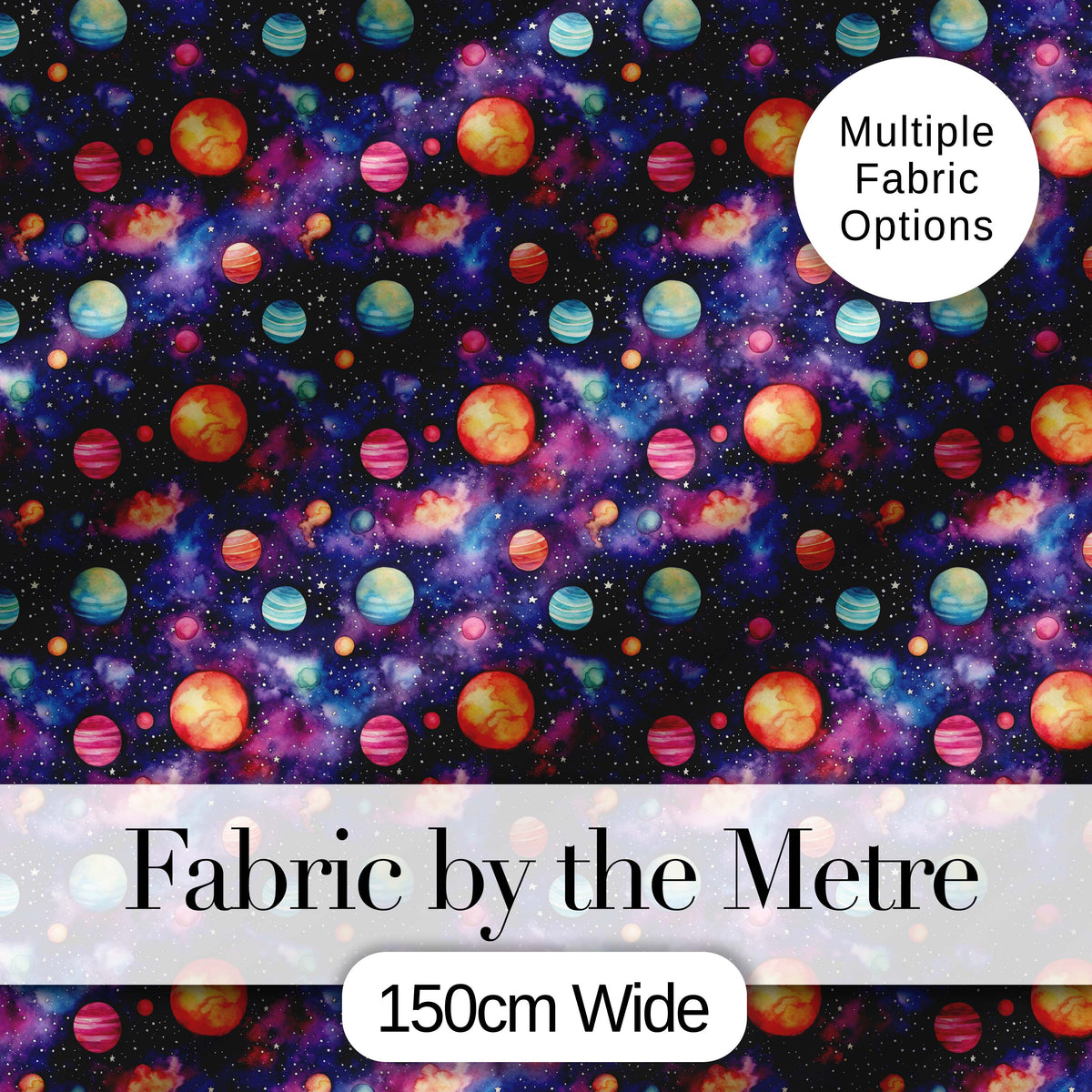 Colorful Cartoon Planets Galaxy Purple Space Seamless Pattern Fun Cosmic Digital Print Fabric by the Metre UK Sewing Quilting Textile