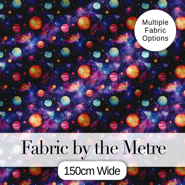 Colorful Cartoon Planets Galaxy Purple Space Seamless Pattern Fun Cosmic Digital Print Fabric by the Metre UK Sewing Quilting Textile