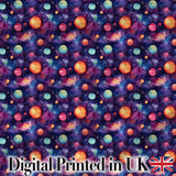 Colorful Cartoon Planets Galaxy Purple Space Seamless Pattern Fun Cosmic Digital Print Fabric by the Metre UK Sewing Quilting Textile
