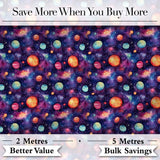 Colorful Cartoon Planets Galaxy Purple Space Seamless Pattern Fun Cosmic Digital Print Fabric by the Metre UK Sewing Quilting Textile