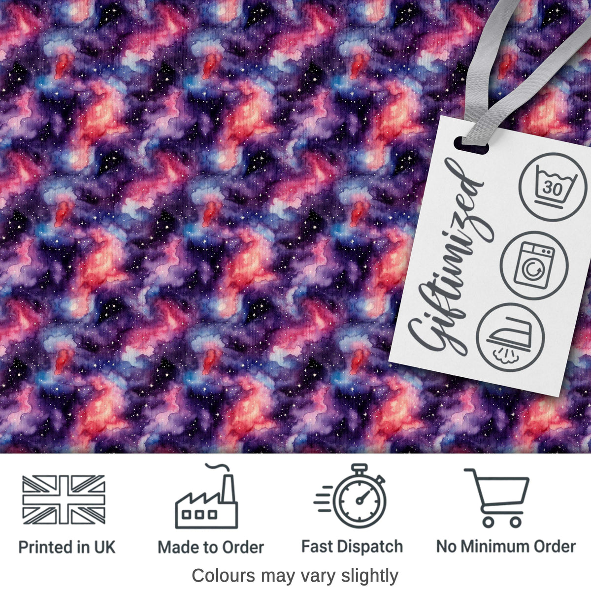 Watercolor Nebula Galaxy Pink Purple Space Seamless Pattern Artistic Digital Print Fabric by the Metre UK Sewing Quilting Textile