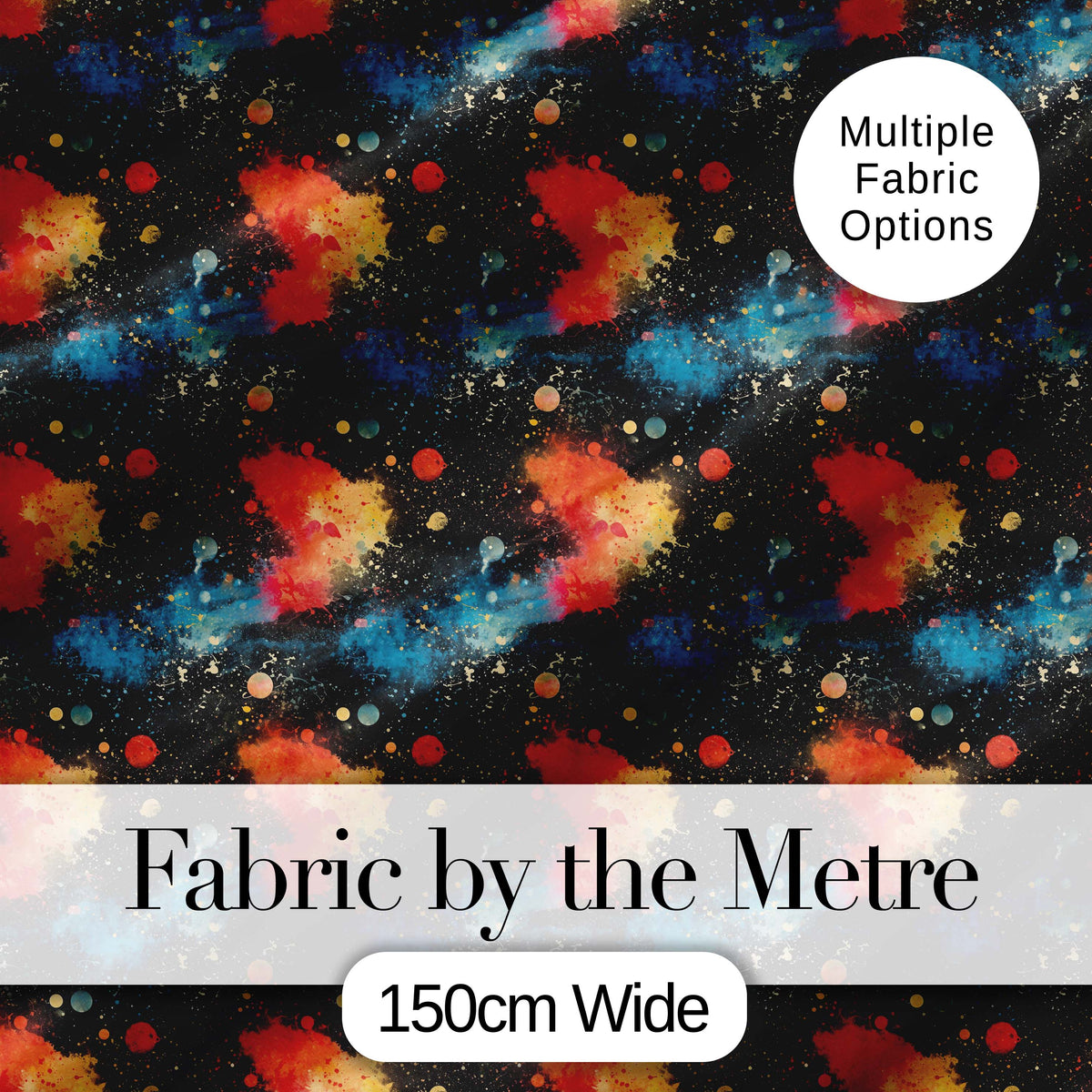 Abstract Cosmic Paint Splash Orange Blue Space Seamless Pattern Dark Digital Print Fabric by the Metre UK Sewing Quilting Textile