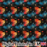 Abstract Cosmic Paint Splash Orange Blue Space Seamless Pattern Dark Digital Print Fabric by the Metre UK Sewing Quilting Textile
