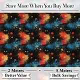 Abstract Cosmic Paint Splash Orange Blue Space Seamless Pattern Dark Digital Print Fabric by the Metre UK Sewing Quilting Textile