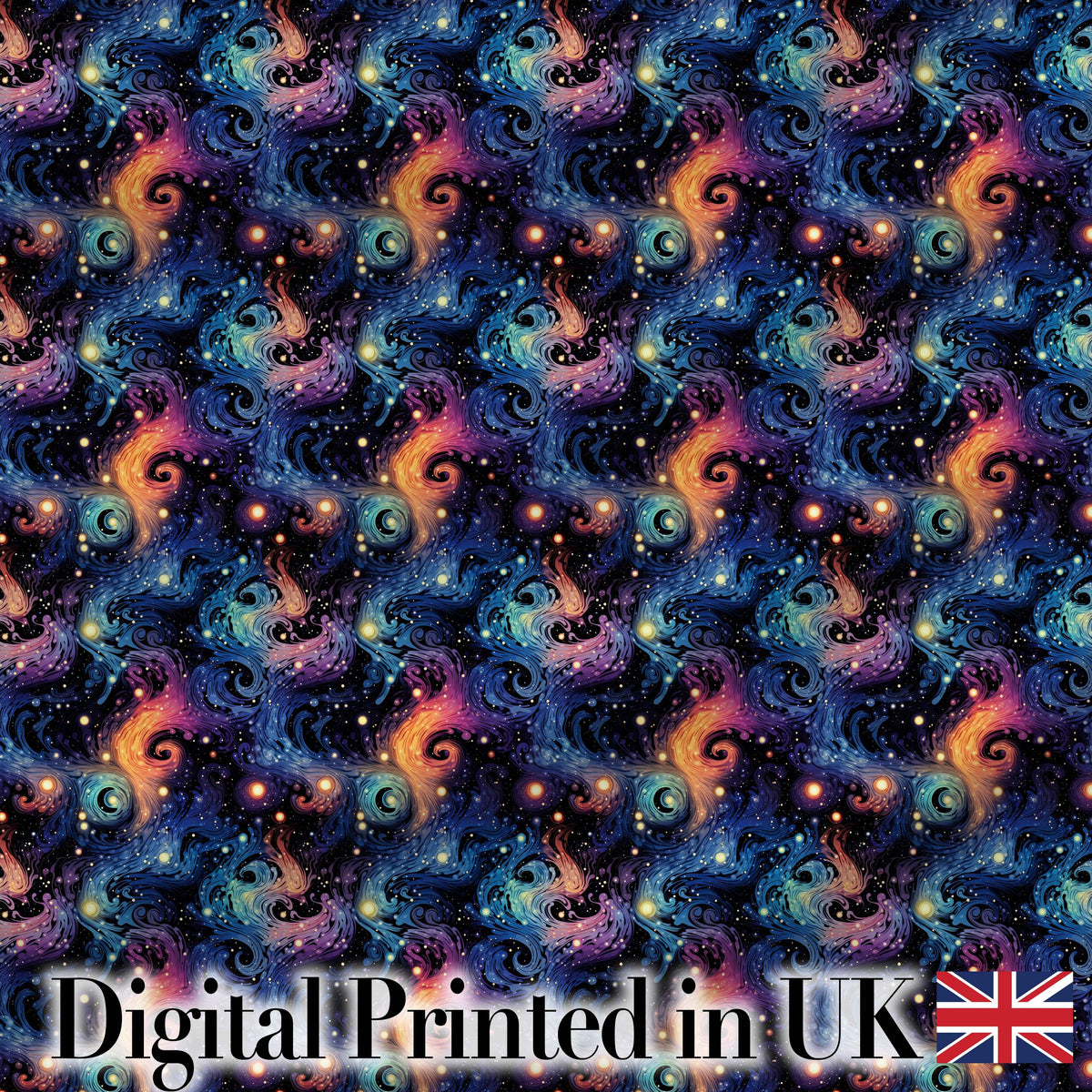Swirling Colorful Galaxy Abstract Space Seamless Pattern Vibrant Digital Print Fabric by the Metre UK Sewing Quilting Textile