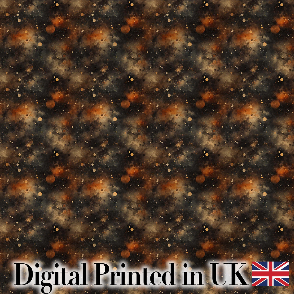 Dark Brown Gold Nebula Galaxy Space Seamless Pattern Moody Cosmic Digital Print Fabric by the Metre UK Sewing Quilting Textile
