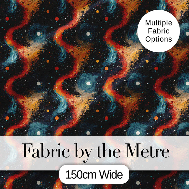 Abstract Flowing Orange Blue Cosmic Space Seamless Pattern Artistic Digital Print Fabric by the Metre UK Sewing Quilting Textile
