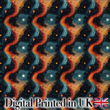 Abstract Flowing Orange Blue Cosmic Space Seamless Pattern Artistic Digital Print Fabric by the Metre UK Sewing Quilting Textile