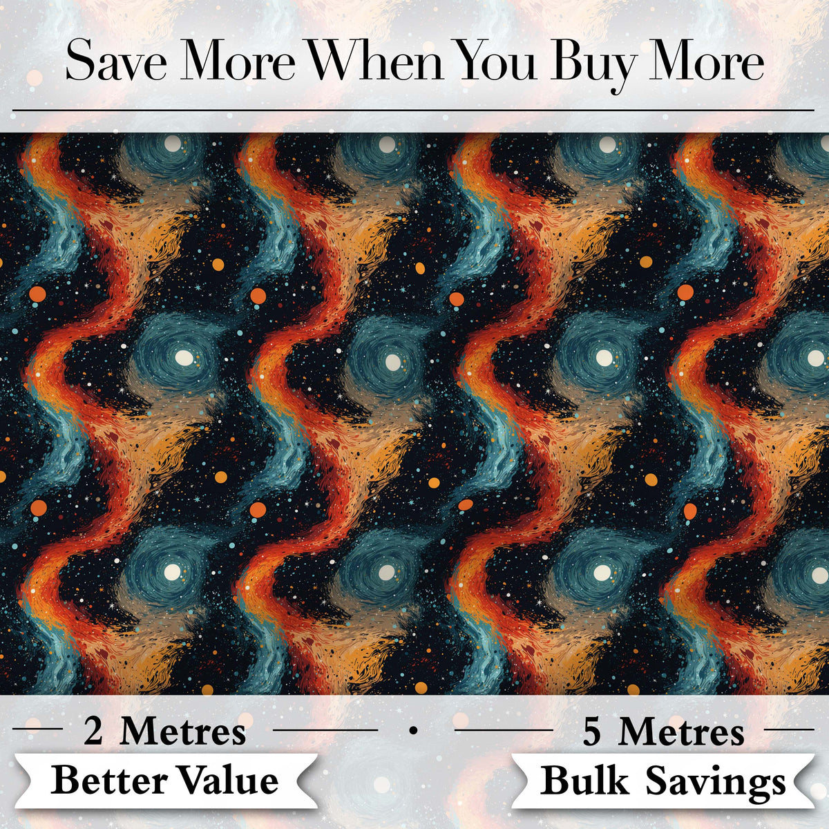 Abstract Flowing Orange Blue Cosmic Space Seamless Pattern Artistic Digital Print Fabric by the Metre UK Sewing Quilting Textile