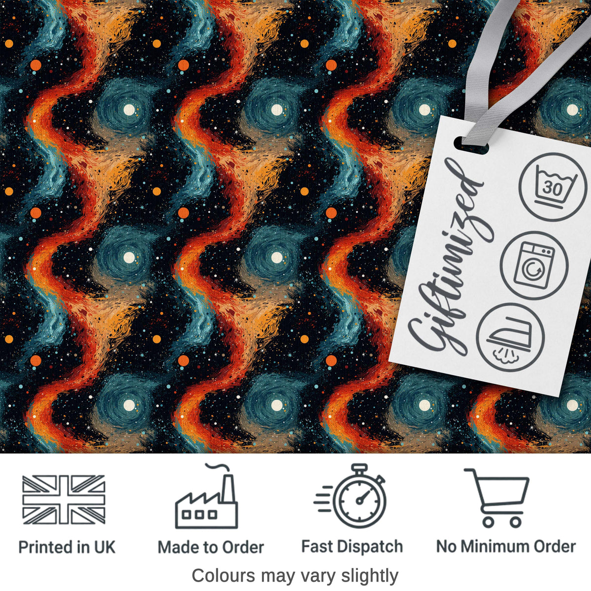 Abstract Flowing Orange Blue Cosmic Space Seamless Pattern Artistic Digital Print Fabric by the Metre UK Sewing Quilting Textile
