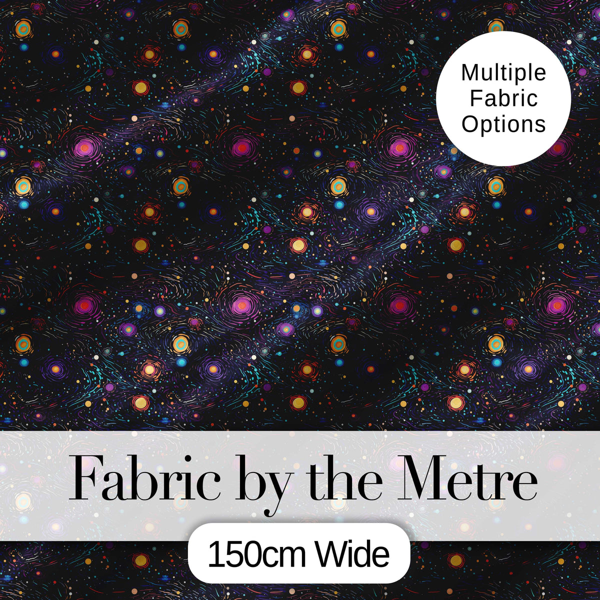 Neon Galaxy Swirl Dots Cosmic Space Seamless Pattern Night Sky Digital Print Fabric by the Metre UK Sewing Quilting Textile