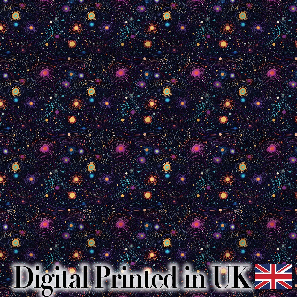 Neon Galaxy Swirl Dots Cosmic Space Seamless Pattern Night Sky Digital Print Fabric by the Metre UK Sewing Quilting Textile
