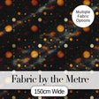 Dark Golden Planets Galaxy Space Seamless Pattern Elegant Cosmic Digital Print Fabric by the Metre UK Sewing Quilting Textile