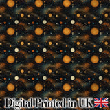 Dark Golden Planets Galaxy Space Seamless Pattern Elegant Cosmic Digital Print Fabric by the Metre UK Sewing Quilting Textile